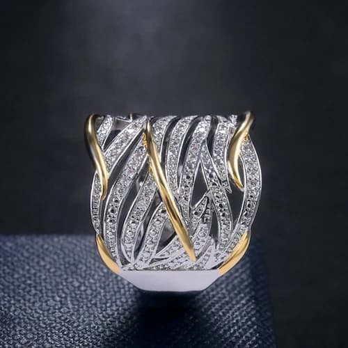 Hot Sale Two Tone 925 Silver Ring Women Jewelry Cubic Zircon Ring Sz 6-10