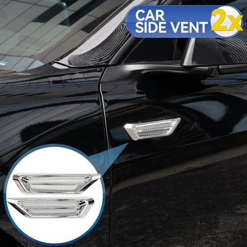 Pair Silver Chrome Car Auto Accessories Air Flow Fender Side Vent Sticker Trim，