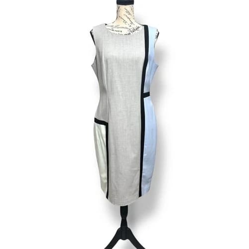 Calvin Klein 10 Gray Blue Colorblock Sheath Midi Dress Sleeveless Work Office