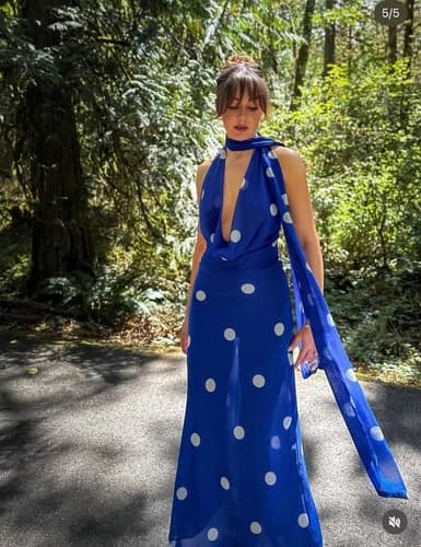 ZARA NEW FW25 PRINTED POLKA DOT MIDI DRESS Blue / White 8410/430_M,L