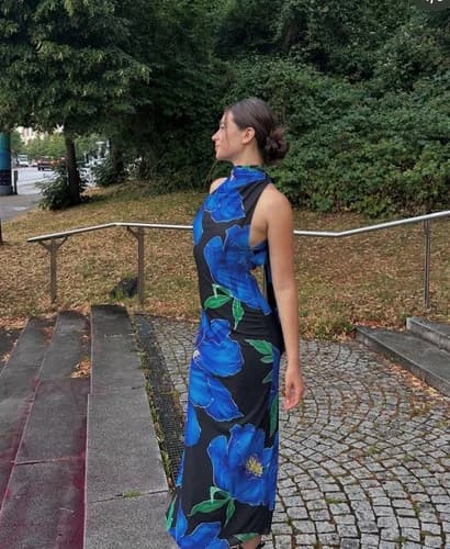 ZARA WOMAN SS25 NEW FLORAL FLOWY MIDI DRESS BLUE/BLACK 5644/209 SIZE M, L