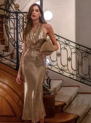 ZARA NWT WOMAN GOLD HALTER MESH SLIP DRESS GOLD | 9767/625/302 ALL SIZES