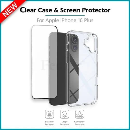 For Apple iPhone 16 Plus Phone Case Shockproof Cover + LCD Screen Tempered Glass