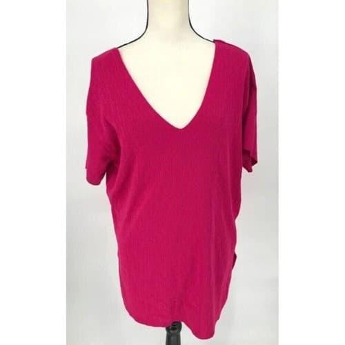 ZARA Blouse Womens Hot Pink Short Sleeve V-Neck Blouse Top Size Medium