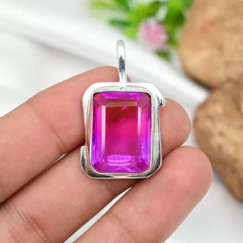 Handmade 925 Sterling Silver Jewelry Pendant Pink Tourmaline Gemstone Pendant