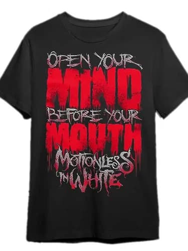 Motionless in White Men's Graphic Tee - "Open Your Mind Before Your Mouth" Bold