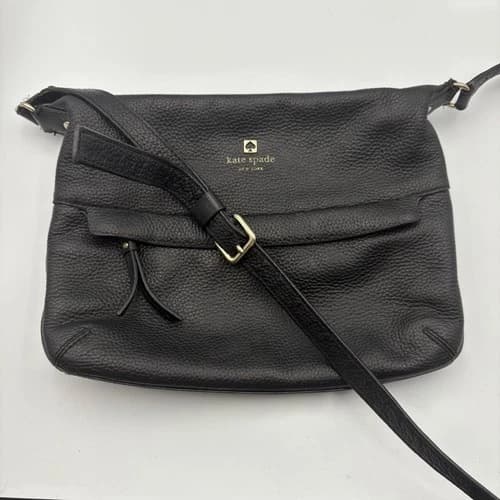 Kate Spade Black Leather Crossbody Bag Gold Tone Hardware 12x8.25" Classic