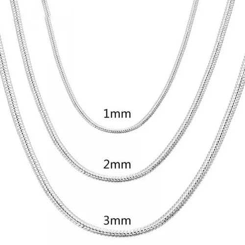 40-75CM 925 Sterling Solid Silver 1MM/2MM/3MM Snake Chain Necklace Women Jewelry