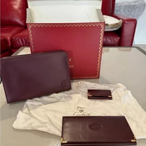 Cartier Must de Cartier Leather Clutch Bag, Wallet + Keyholder Bordeaux