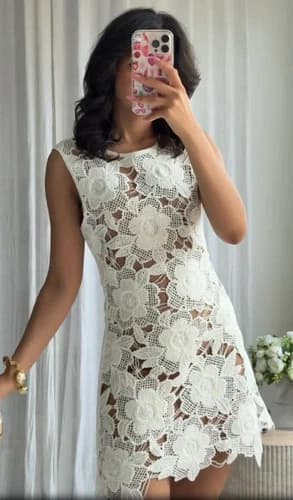 ZARA NEW SS25 WOMAN SHORT FLORAL CROCHET DRESS White | 2893/087