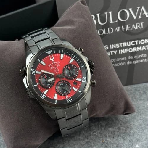 Bulova Marine Star 98B350 Men's Chronograph 43mm Red Dial Quartz Watch