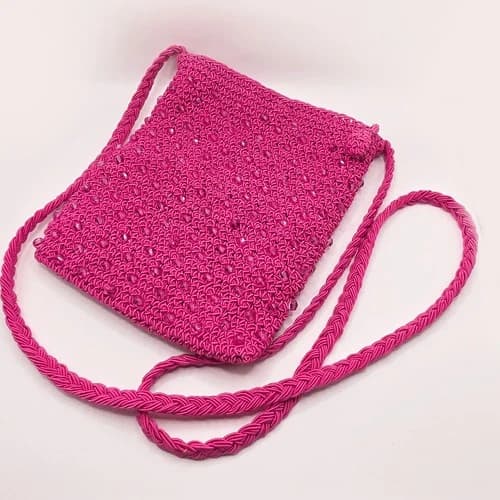 Purse crossbody beaded raspberry hot pink Mini crochet handbag