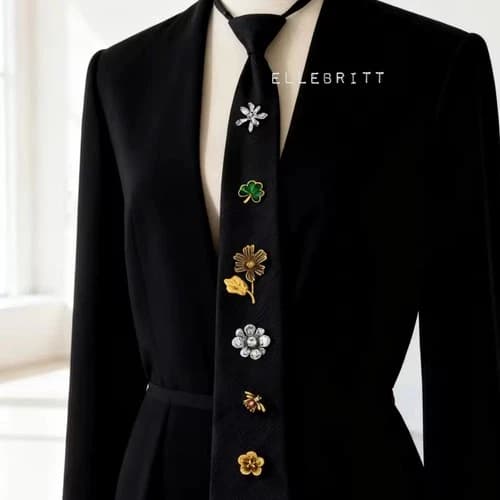 Zara Style Retro Charm Rhinestone Flower Statement Tie Necklace