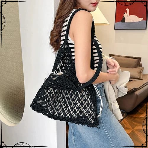 Summer Woven Tote Bag Women Shoulder Purse Handbag Casual Trendy Beach Large Bag