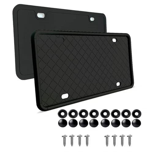 Car License Plate Frame Cover Front Rear USA Accessory Holder 2pc Black Silicone