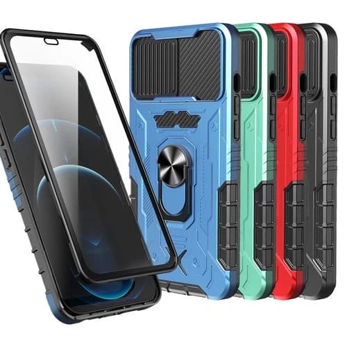 For Apple iPhone 13 Phone Case Magnetic Metal Ring Built-in Tempered Glass Cover