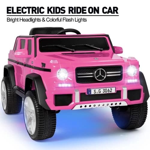 JOYLDIAS Pink 12V Kids Ride On Car Mercedes-Benz Electric Toy 3 Speeds w/ Remote