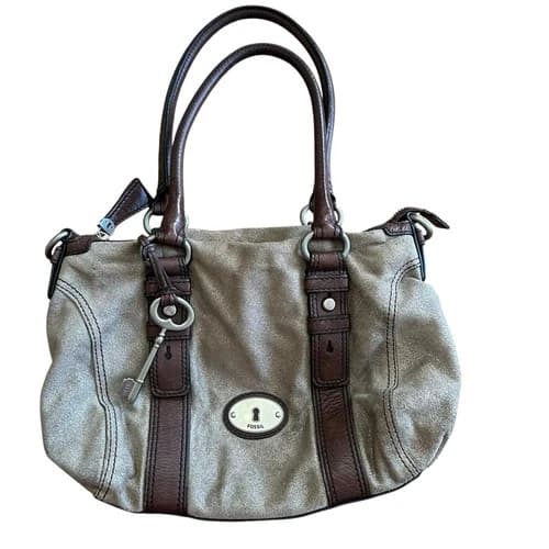 Vtg Fossil Maddox Satchel Purse Glitter Key Leather Champagne Y2K Handbag