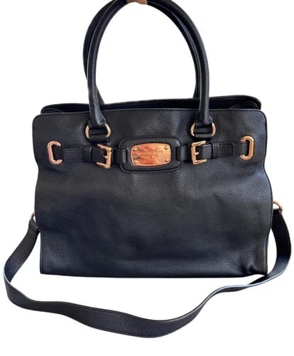 Michael Kors MK Hamilton Tote Handbag Purse Black Pebbled Leather