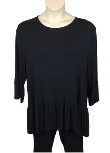 Alison Andrews Black Babydoll Knit Top Blouse Plus Size 1X 3/4 Sleeve Mnimalist