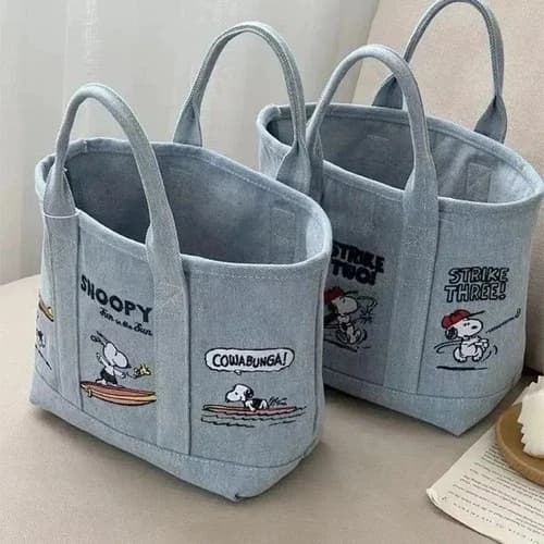 Cartoon Snoopy Embroidered Canvas Bag: Large Capacity, Portable, Handheld