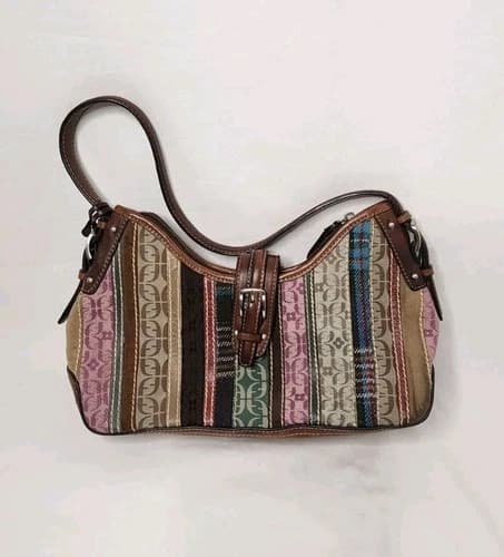 FOSSIL Jacquard & Leather Multicolor Shoulder Bag Purse