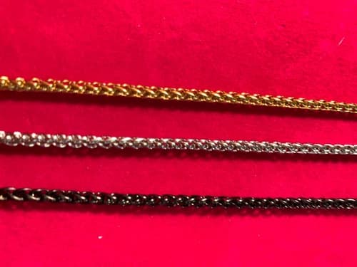 16"-60" 3mm Gold , Silver, Black Plated Stainless Steel Braided Wheat Necklace