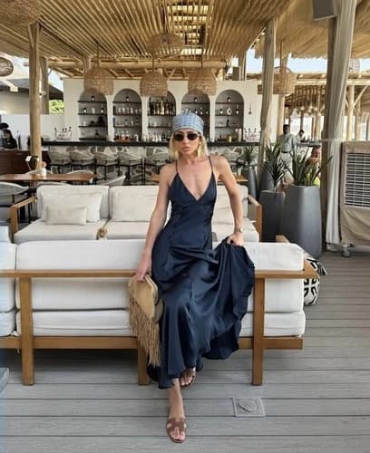 ZARA NWT WOMAN $79 SS25 ZW COLLECTION SATIN EFFECT MAXI DRESS DARK NAVY 9763/987