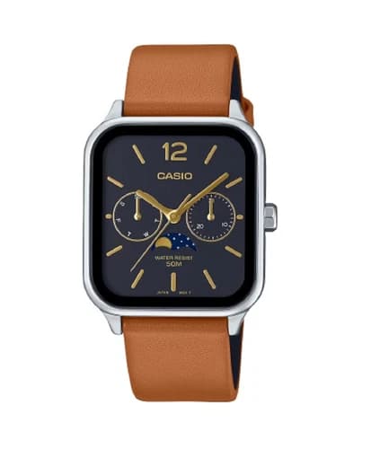 Casio MTP-M305L-1A Moon Phase Quartz Brown Leather Band Men's Watch MTPM305L1A